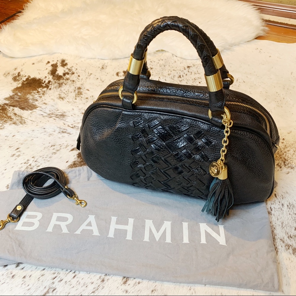 Brahmin Black Leather Crossbody Satchel Purse